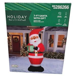 Holiday Living 7' LED Inflatable Black Santa Clause With Gift Indoor/Outdoor New